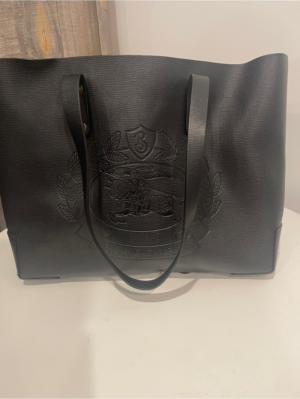 Burberry Black Embossed Crest Leather Tote